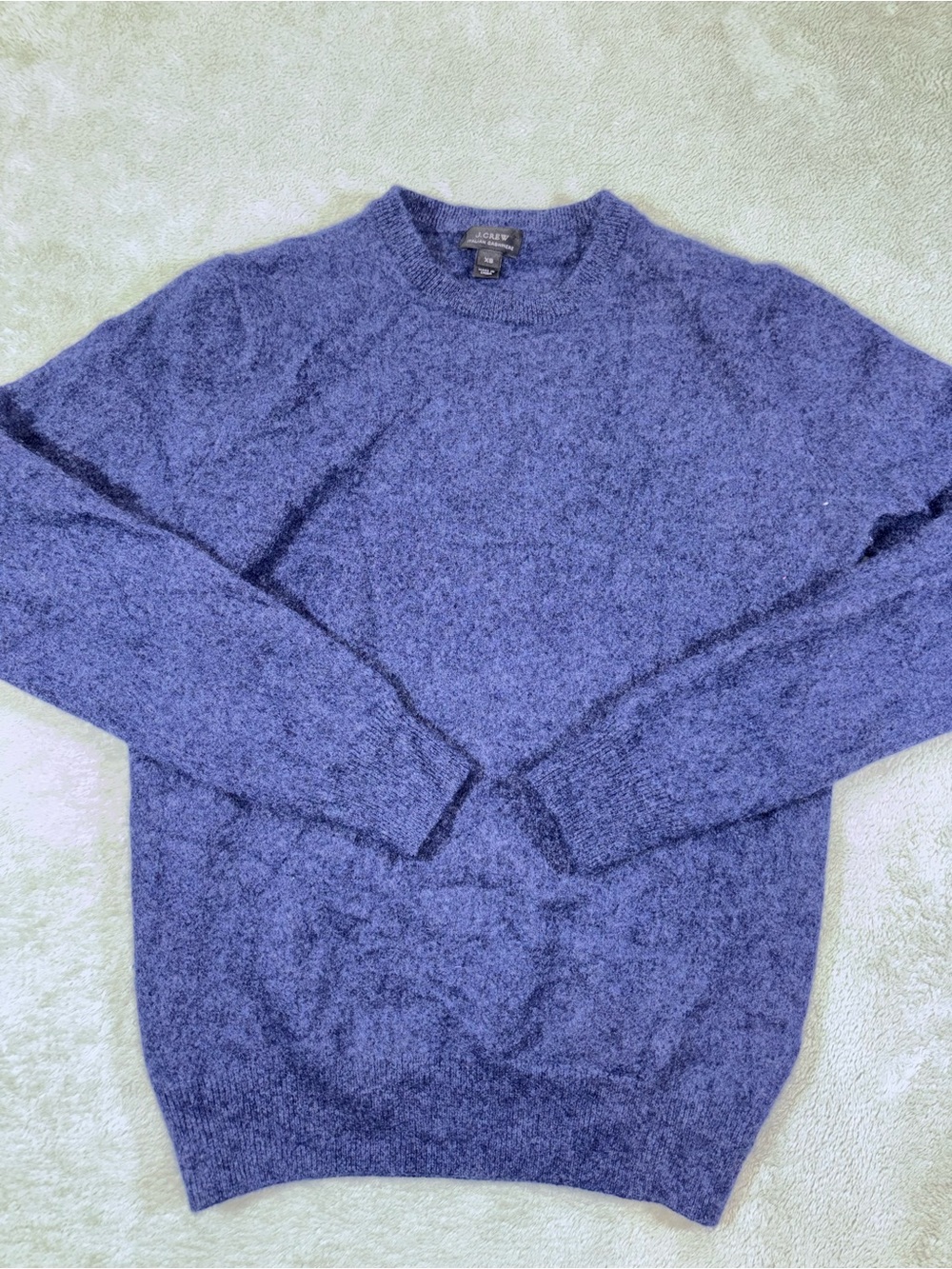 J.Crew 100% Italian Cashmere Heathered Blue Textured Knit Crewneck Sweater XS
